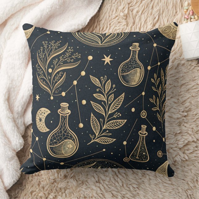 Mystical Celestial Witchcraft - Gold Botanical Cushion (Blanket)