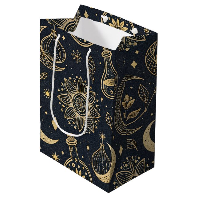 Mystical Celestial Witchcraft - Gold Botanical Medium Gift Bag (Front Angled)