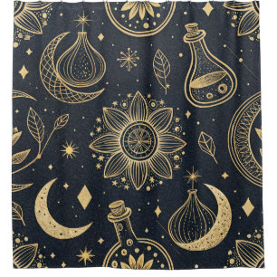 Mystical Celestial Witchcraft - Gold Botanical Shower Curtain