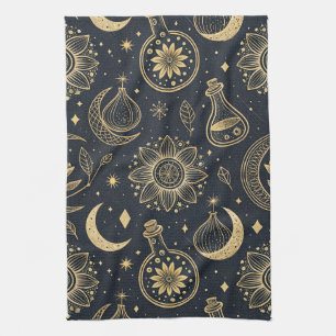 Mystical Celestial Witchcraft - Gold Botanical Tea Towel