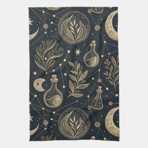 Mystical Celestial Witchcraft - Gold Botanical Tea Towel