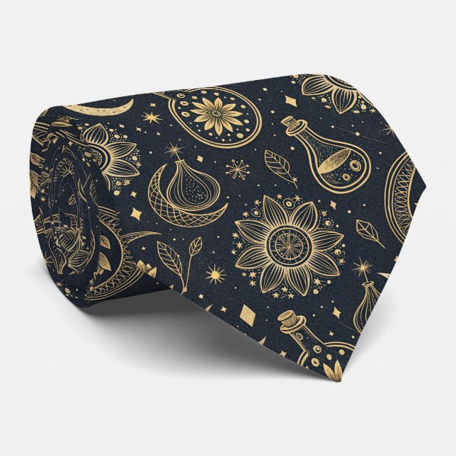 Mystical Celestial Witchcraft - Gold Botanical Tie (Rolled)