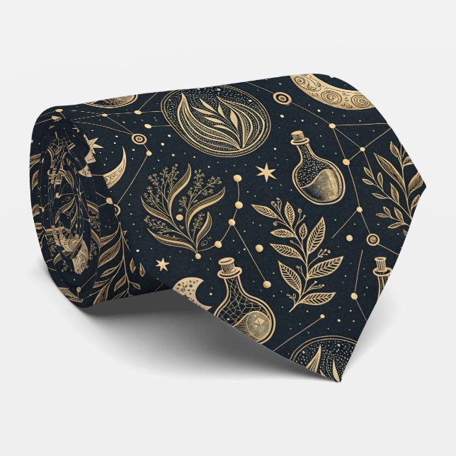 Mystical Celestial Witchcraft - Gold Botanical Tie (Rolled)