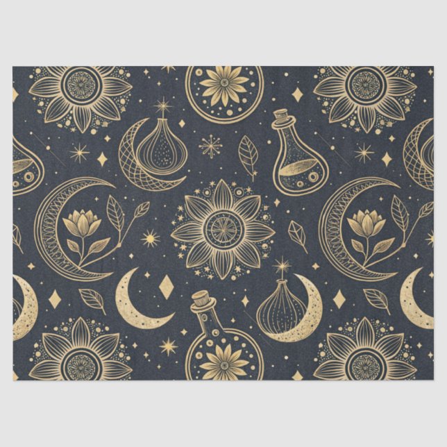 Mystical Celestial Witchcraft - Gold Botanical Tissue Paper (Front)
