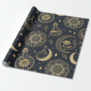 Mystical Celestial Witchcraft - Gold Botanical Wrapping Paper