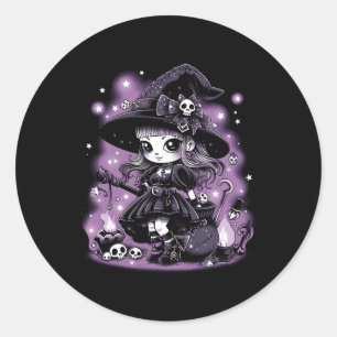 Mystical Charms Halloween Witch Graphic Classic Round Sticker
