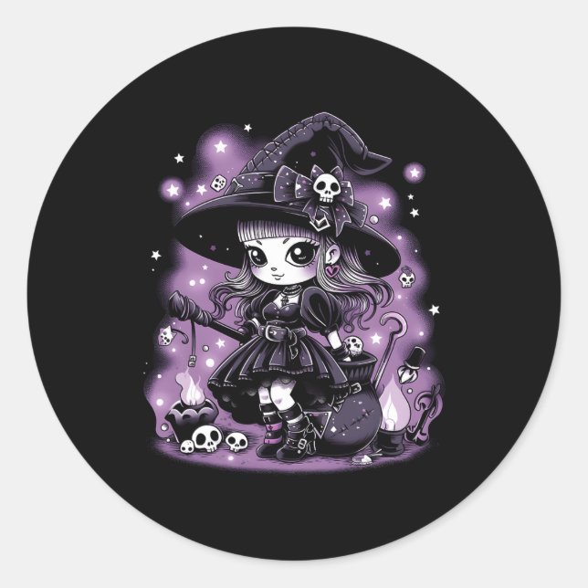 Mystical Charms Halloween Witch Graphic  Classic Round Sticker (Front)