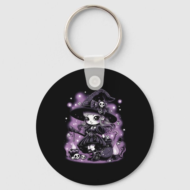Mystical Charms Halloween Witch Graphic  Key Ring (Front)