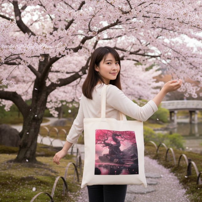 Mystical Cherry Blossom Path – Enchanted Stairway  Tote Bag (Creator Uploaded)