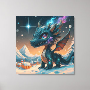 Mystical Chibi Dragon Winter Landscape Canvas Print