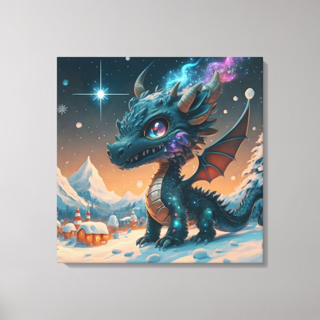 Mystical Chibi Dragon Winter Landscape  Canvas Print (Front)