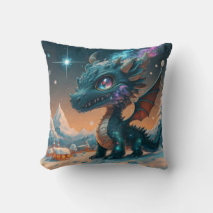 Mystical Chibi Dragon Winter Landscape  Cushion
