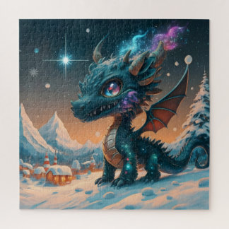 Mystical Chibi Dragon Winter Landscape Jigsaw Puzzle