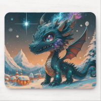 Mystical Chibi Dragon Winter Landscape