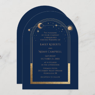 Mystical Chic Blue Gold Star Moon Astronomy Space Invitation