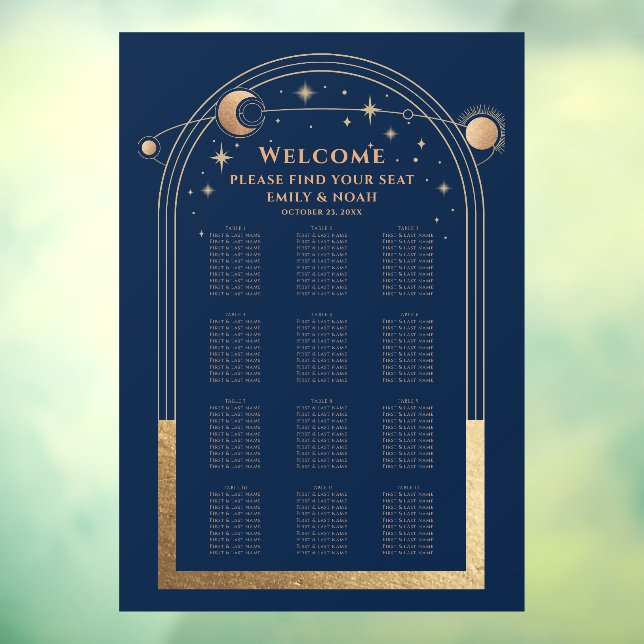 Mystical Chic Blue Gold Sun Moon Stars Wedding Window Cling (Sheet 3)