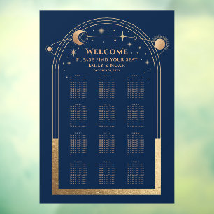 Mystical Chic Blue Gold Sun Moon Stars Wedding Window Cling