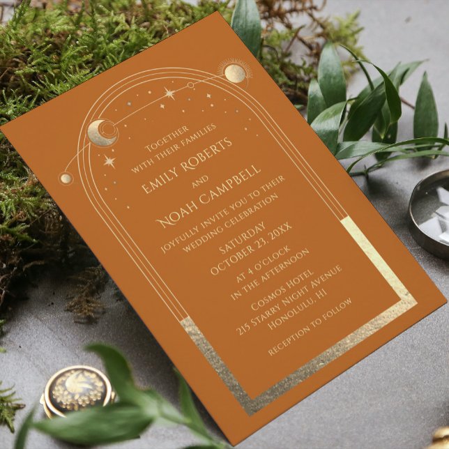 Mystical Chic Gold Star Moon Photo Space Invitation (Creator Uploaded)