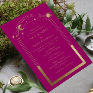 Mystical Chic Magenta Pink Star Moon Photo Space Invitation