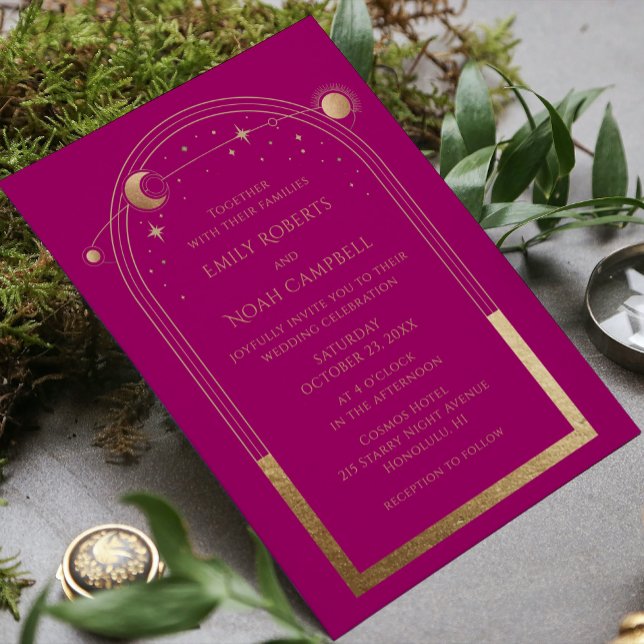 Mystical Chic Magenta Pink Star Moon Photo Space Invitation (Creator Uploaded)