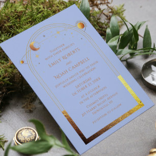 Mystical Chic Pastel Blue Star Moon Photo Space Invitation