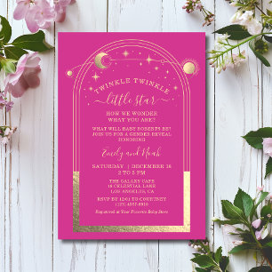 Mystical Chic Pink Gold Sun Moon Stars Baby Shower Invitation
