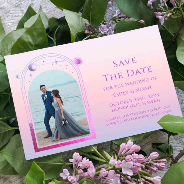 Mystical Chic Sunset Pink Star Moon Photo Space Save The Date (Creator Uploaded)