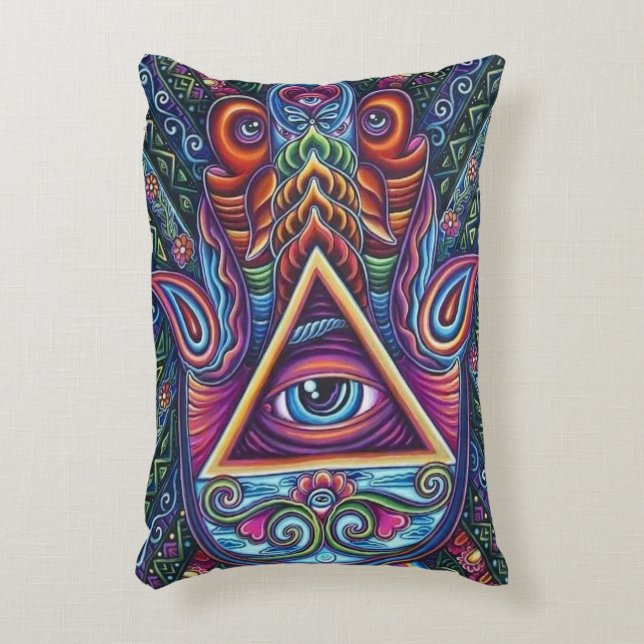 Mystical Coloured All-Seeing Eye Decorative Cushion (Front(Vertical))