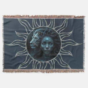Mystical connection, mystical woman and the lion. throw blanket