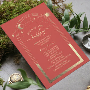 Mystical Coral Gold Celestial Bridal Shower Invitation