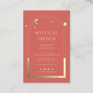 Mystical Coral Gold Sun Moon Astronomy Space Business Card