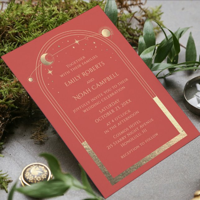 Mystical Coral Sun Star Moon Astronomy Space Invitation (Creator Uploaded)