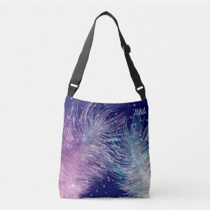 *~* Mystical Cosmic Boho Feathers Night Blue Crossbody Bag