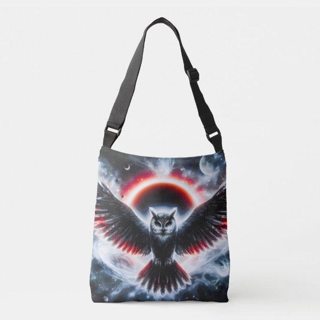 Mystical Cosmic Celestial Owl Crossbody Bag (Front)