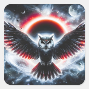 Mystical Cosmic Celestial Owl Square Sticker