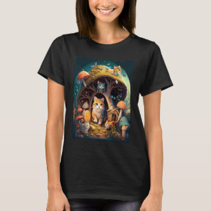Mystical Cottagecore Cat Dream Enchanted Mushrooms T-Shirt