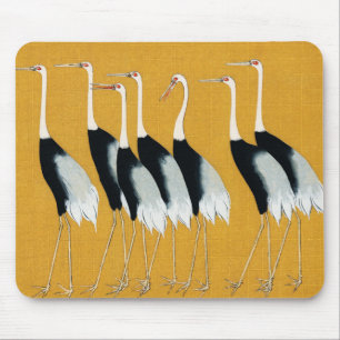 Mystical Cranes: Harmony in Gold Mouse Mat