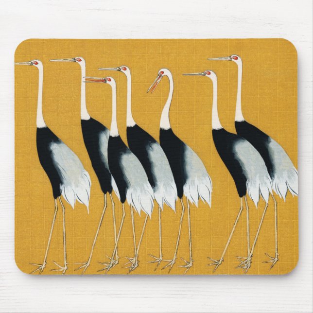 Mystical Cranes: Harmony in Gold Mouse Mat (Front)