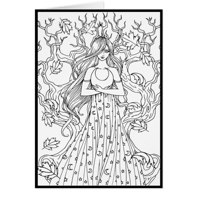 Mystical Crescent Moon Fairy Fantasy Colouring Car (Front)