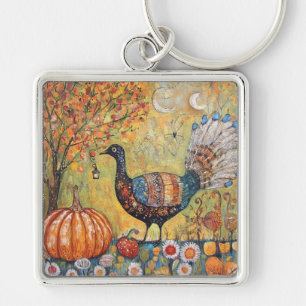 Mystical Crescent Moon Fall Turkey Key Ring