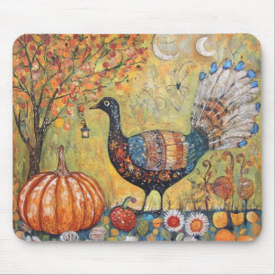 Mystical Crescent Moon Fall Turkey Mouse Mat