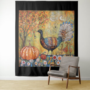 Mystical Crescent Moon Fall Turkey Tapestry