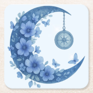 Mystical Crescent Moon Square Paper Coaster