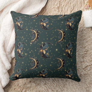Mystical Crescent Moon Star Pattern Cushion
