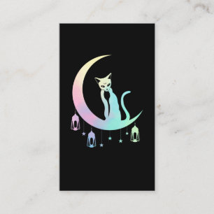 Mystical Crescent Moon Wicca Pastel Goth Cat Business Card