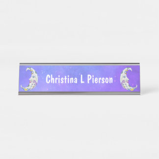 Mystical Crescent Moons Face Abstract Decorations Desk Name Plate