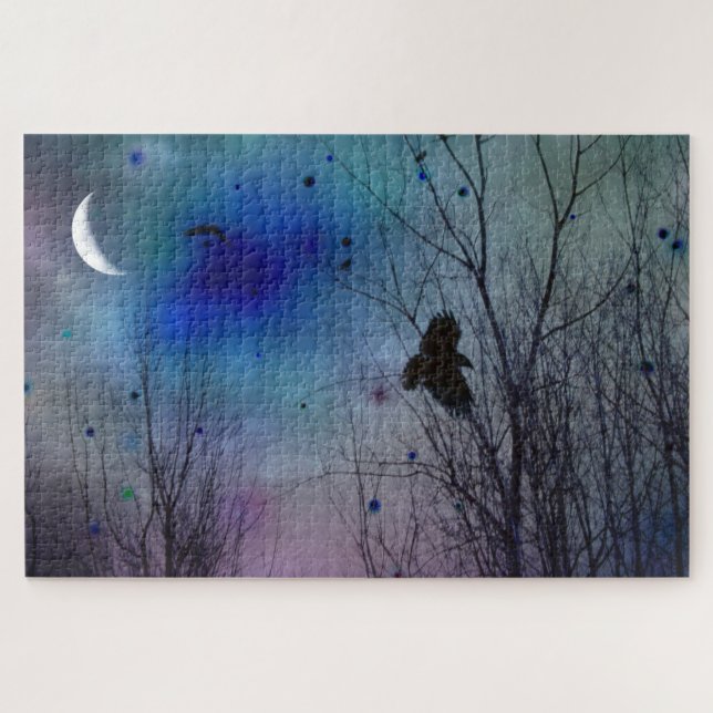 Mystical Crow And A Crescent Moon Jigsaw Puzzle (Horizontal)