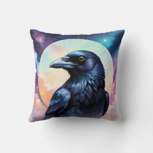 Mystical Crow in Pastel Abstract Dreamscape Cushion