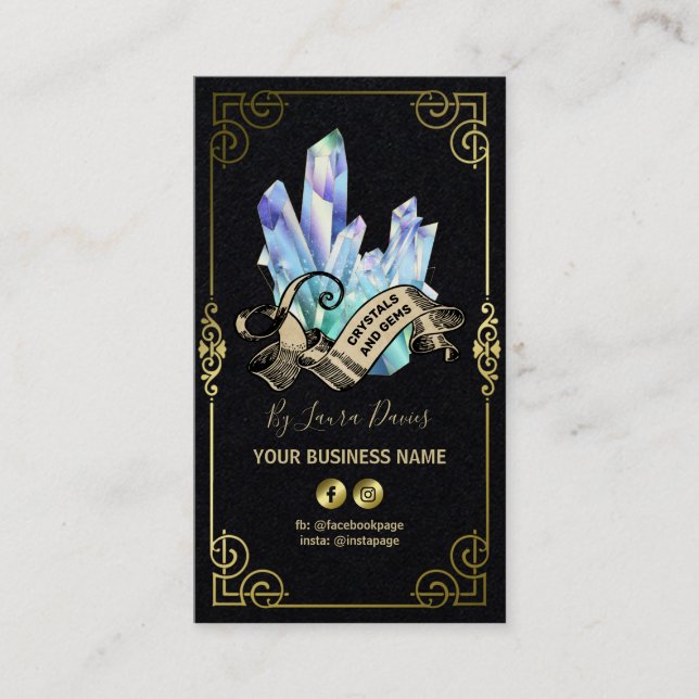 Mystical Crystal Black And Gold Business Card (Front)