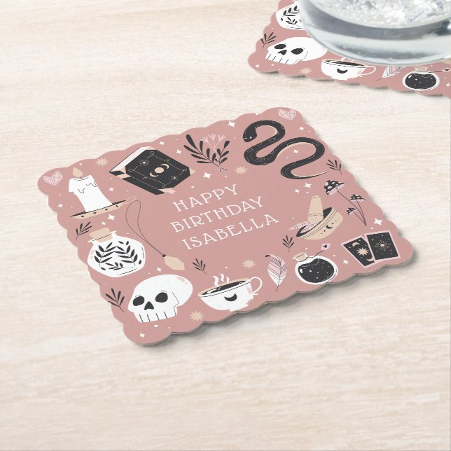 Mystical Crystal Fortune Teller Birthday Party Paper Coaster (Angled)